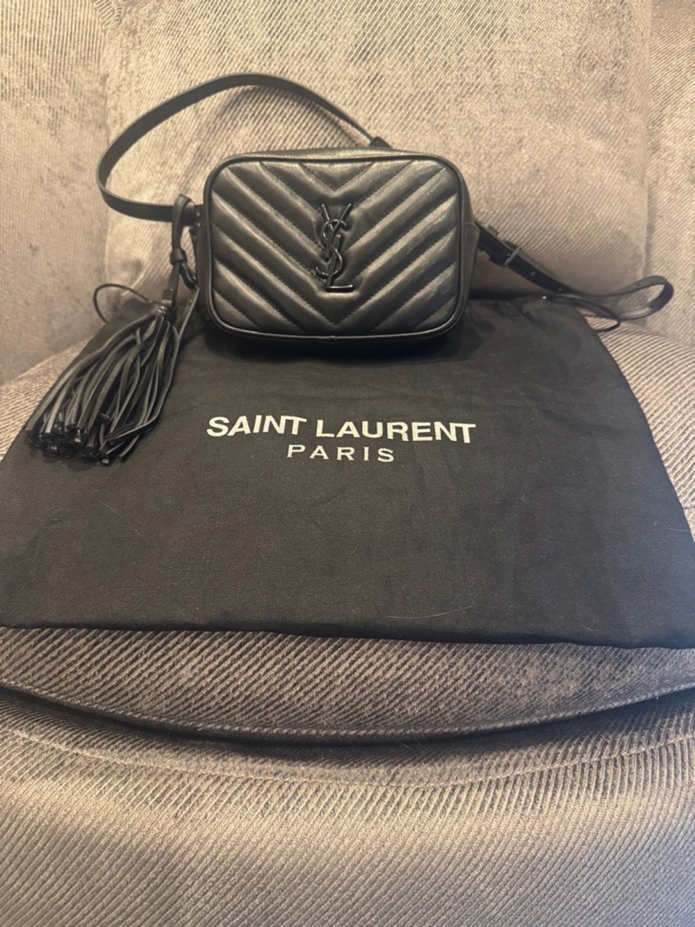 Saint Laurent Black Quilted Leather Camera Bag with Tassel
